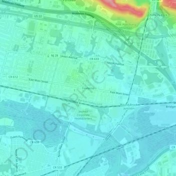 Topografisk kart Finderne, høyde, relieff
