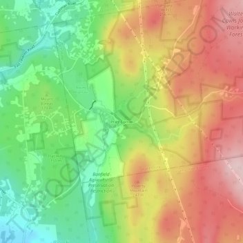 Topografisk kart Pratt Corner, høyde, relieff