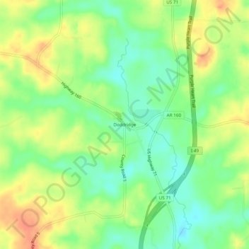Topografisk kart Doddridge, høyde, relieff