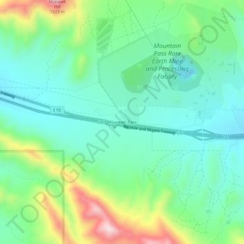 Topografisk kart Mountain Pass, høyde, relieff