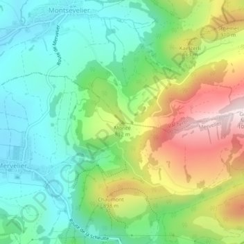 Topografisk kart Moncé, høyde, relieff