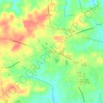 Topografisk kart Unionville, høyde, relieff