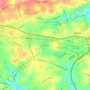 Topografisk kart Saint Davids, høyde, relieff