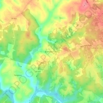 Topografisk kart Blueridge Forest, høyde, relieff