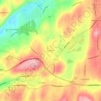 Topografisk kart Roe Park, høyde, relieff