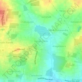 Topografisk kart Dodda Gubbi, høyde, relieff