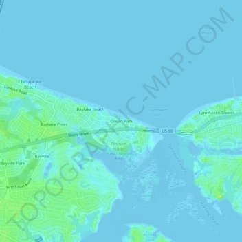 Topografisk kart Ocean Park, høyde, relieff