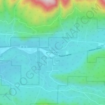 Topografisk kart McKenzie Bridge, høyde, relieff