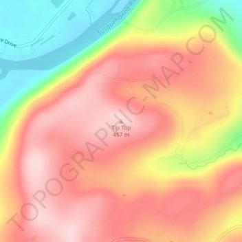 Topografisk kart Tip Top, høyde, relieff
