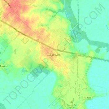 Topografisk kart Seagoville, høyde, relieff