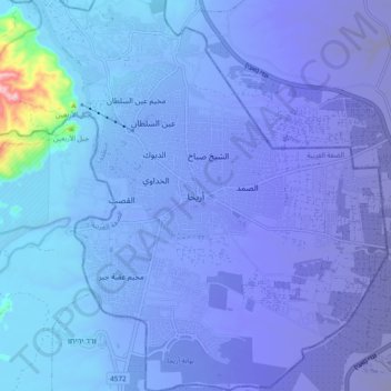 Topografisk kart Jericho, høyde, relieff