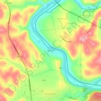 Topografisk kart Whitsett, høyde, relieff