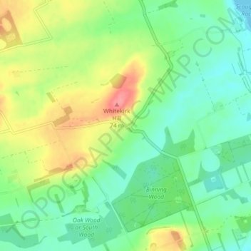 Topografisk kart Whitekirk, høyde, relieff