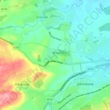 Topografisk kart Brookfield, høyde, relieff