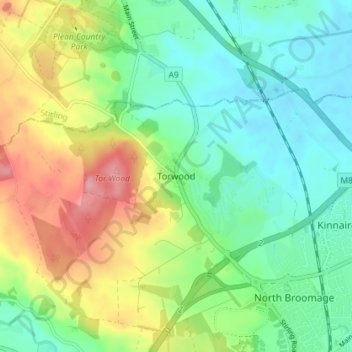Topografisk kart Torwood, høyde, relieff