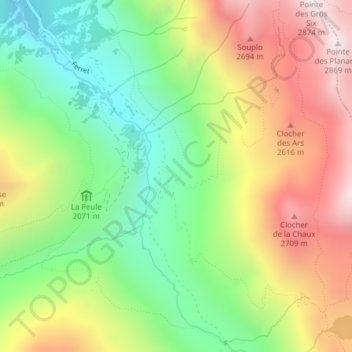 Topografisk kart Les Ars Dessus, høyde, relieff