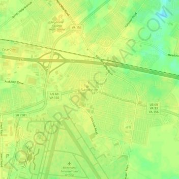Topografisk kart Sandston, høyde, relieff