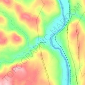 Topografisk kart Milanville, høyde, relieff