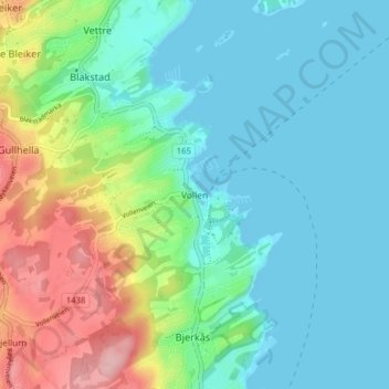 Topografisk kart Vollen, høyde, relieff