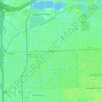 Topografisk kart Alameda, høyde, relieff