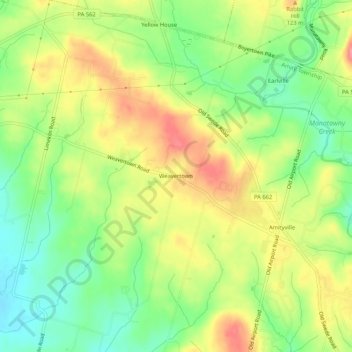 Topografisk kart Weavertown, høyde, relieff