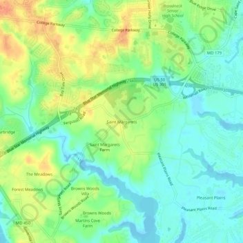 Topografisk kart Saint Margarets, høyde, relieff