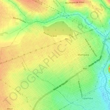 Topografisk kart Mampala, høyde, relieff