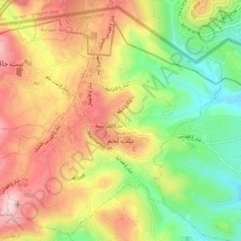 Topografisk kart بيت لحم, høyde, relieff