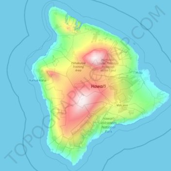Topografisk kart Hawaiʻi County, høyde, relieff