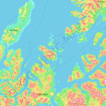 Topografisk kart Harstad, høyde, relieff