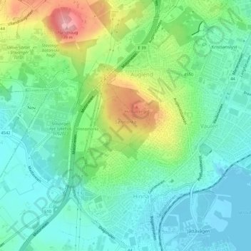 Topografisk kart Sørmarka, høyde, relieff