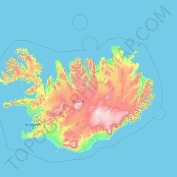 Topografisk kart Island, høyde, relieff