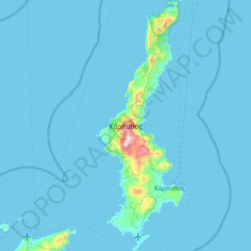 Topografisk kart Κάρπαθος, høyde, relieff