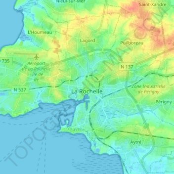 Topografisk kart La Rochelle, høyde, relieff
