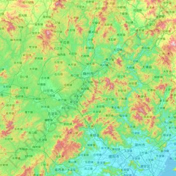 Topografisk kart Meizhou, høyde, relieff