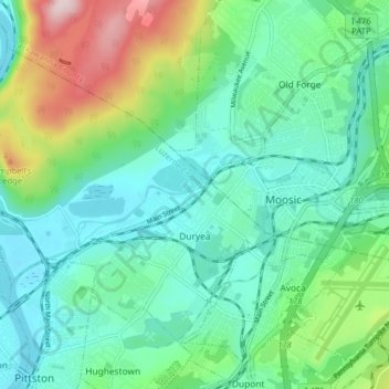 Topografisk kart Duryea, høyde, relieff