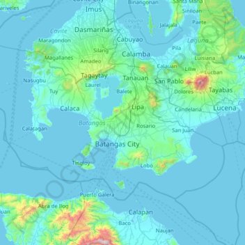 Topografisk kart Batangas, høyde, relieff