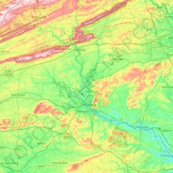 Topografisk kart Berks County, høyde, relieff