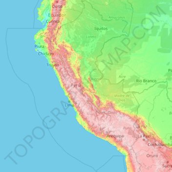 Topografisk kart Perú, høyde, relieff
