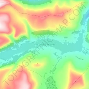 Topografisk kart Nedre Heimdalsvatnet, høyde, relieff