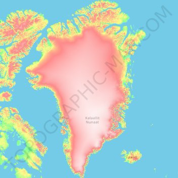 Topografisk kart Kalaallit Nunaat, høyde, relieff