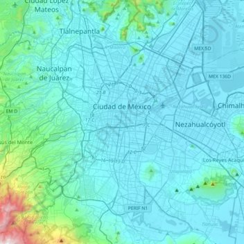 Topografisk kart Mexico by, høyde, relieff