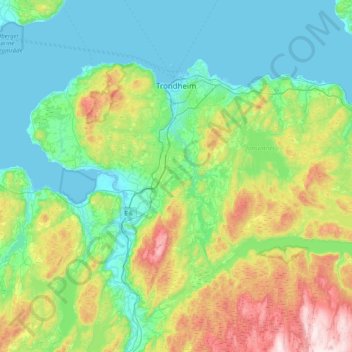 Topografisk kart Trondheim, høyde, relieff