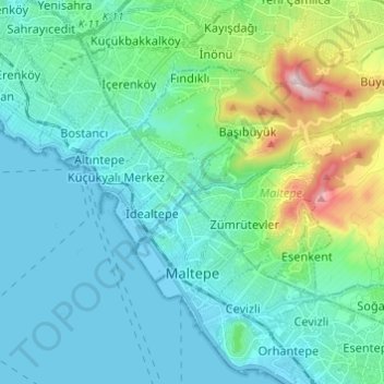 Topografisk kart Maltepe, høyde, relieff
