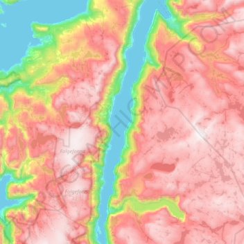Topografisk kart Sørfjorden, høyde, relieff