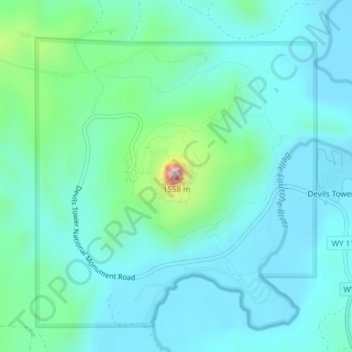 Topografisk kart Devils Tower, høyde, relieff