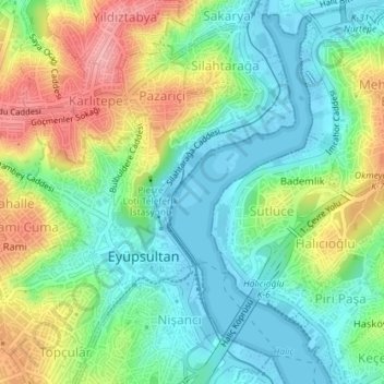 Topografisk kart Bahariye Adaları, høyde, relieff