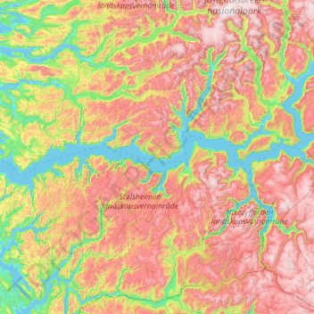 Topografisk kart Sognefjorden, høyde, relieff